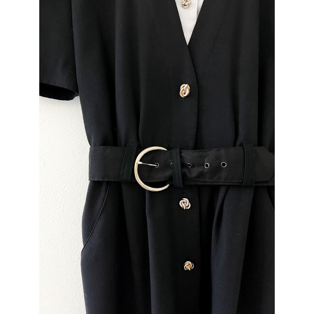 Vintage Periwinkle Black Midi Pencil Dress with Gold Buttons, Size 12, EUC - Picture 4 of 7